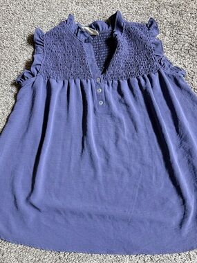 Betsey’s Boutique Ladies Smocked V-Neck Flutter Sleeve Top in Deep Periwinkle XL